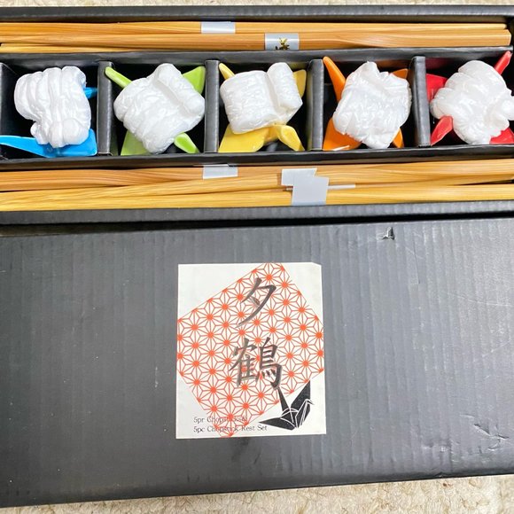 Happy Sales Sushi Set_5 Piece Crane Chopstick Set with Rests MC, Assorted - Picture 2 of 11